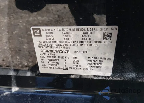 2015 GMC Sierra 1500 Denali z USA, uszkodzony, nr VIN 3GTU2WEC3FG221534